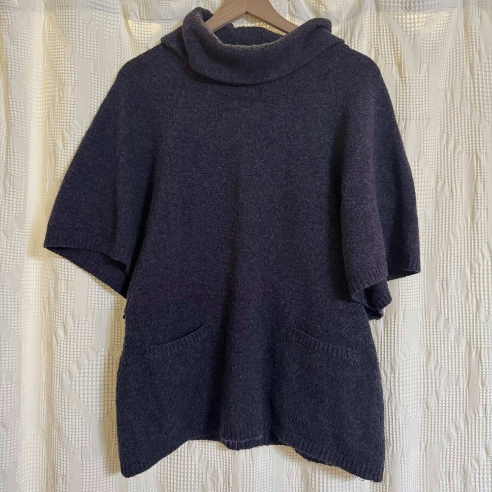 Kenar Poncho Sweater Purple Cowl Neck Short Sleeve Knit Pockets XL Cozy Layering